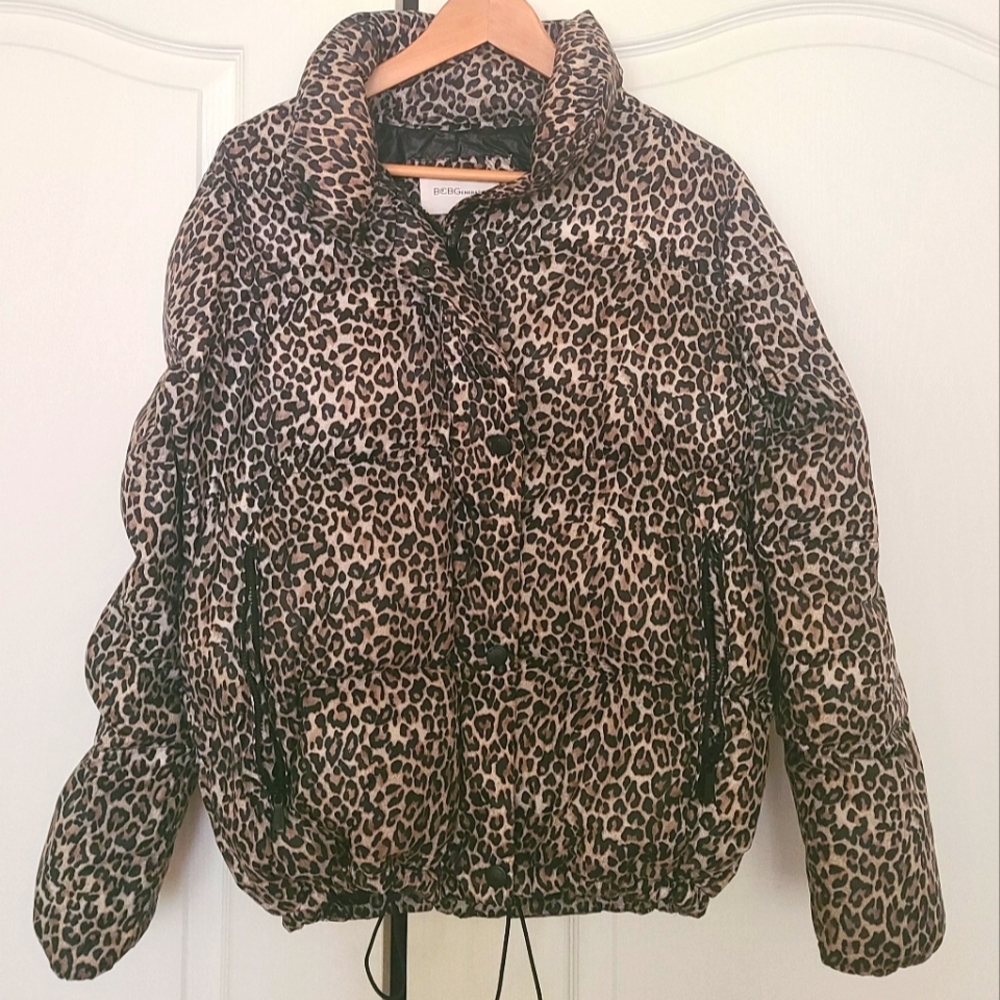 BCBG Leopard Print Puffer Jacket